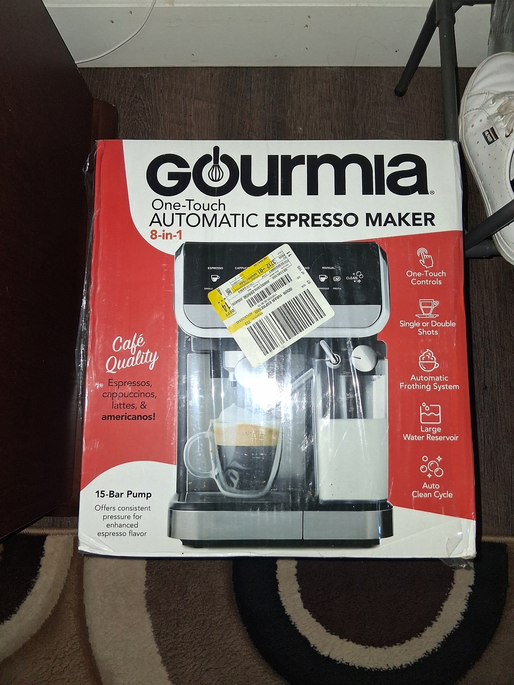Gourmia One-Touch Automatic Espresso Maker - Red/White Box